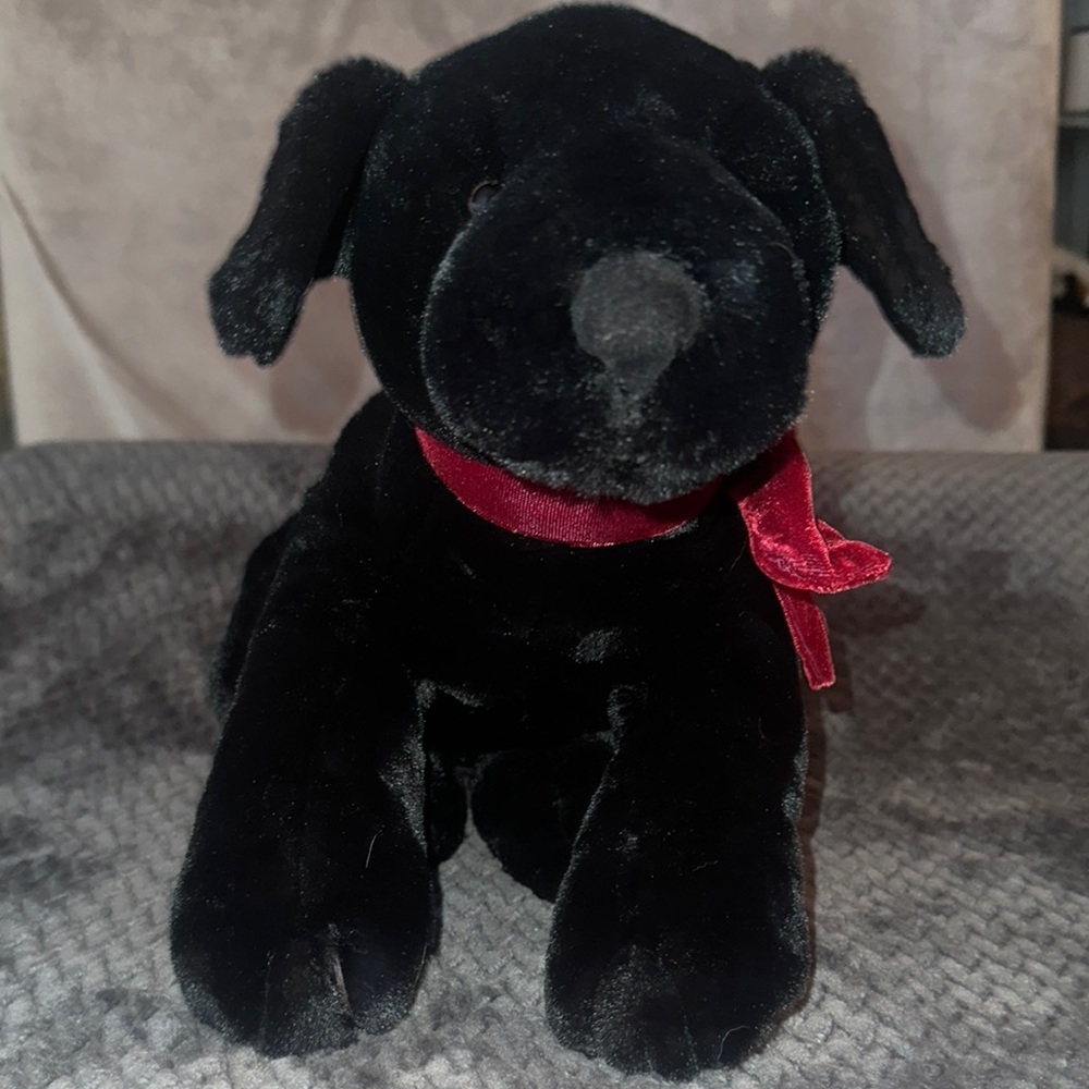 Russ vintage Ginger Plush Black Dog with Red Bow